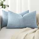 MIULEE Pack of 2 Decorative Linen Burlap Coastal Pillow Covers Farmhouse Boho Accent Pillowcases for Sofa Car Couch Bedroom Living Room Decor 12x20 Inch Light Blue