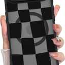 KANGHAR for iPhone Air Case 2025 Checkered Matte Aesthetic Cute Pattern Magnetic [Compatible with Magsafe] Slim Shockproof Full Body Protection for Girls Women -Black