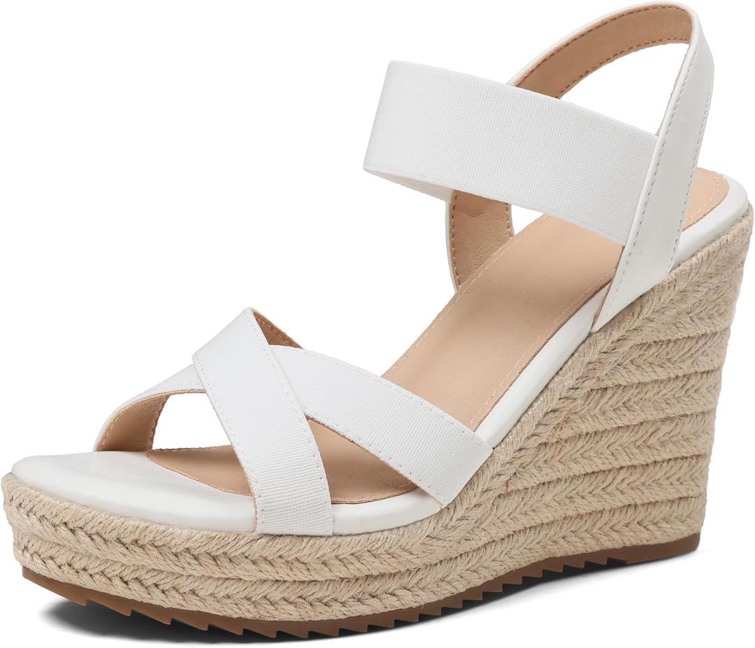 mikarka Women's Open Toe Espadrilles Wedge Sandal Slip On Elastic Ankle Strap Platform Sandals Dressy Comfortable Wedges Shoe Size 9