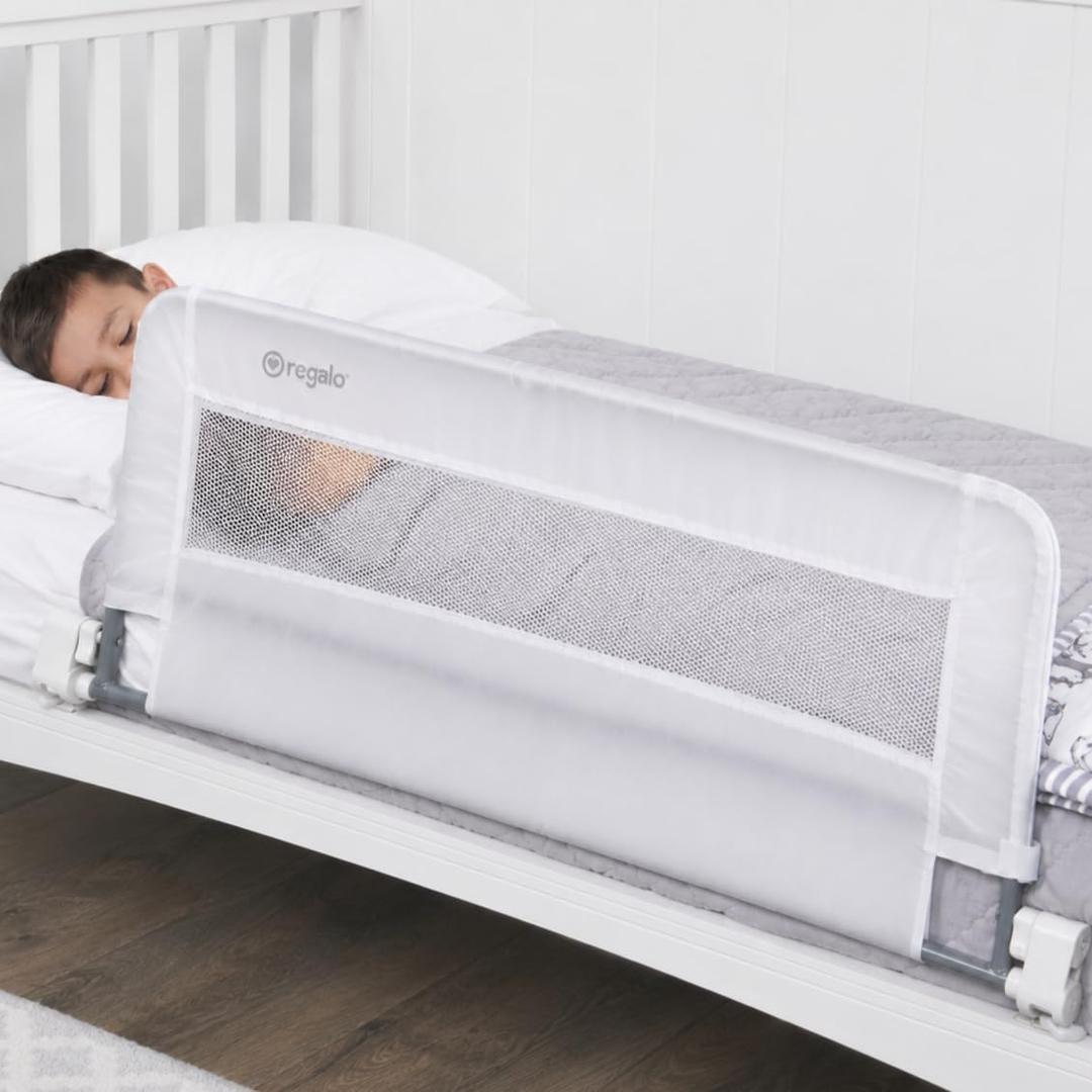 Regalo Safety Swing Down Crib Rail for Toddlers, 33" Baby Bed Rail Guard with Reinforced Anchor Safety System, Convertible Crib Bed Rail, White