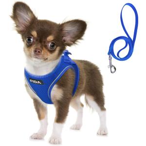 Fida Comfy Dog Harness with Leash, Soft Puppy Vest Escape Proof, Breathable Lightweight Soft Mesh, Adjustable Reflective Step-in Harness for Cat & Extra-Small Pet (XS, Blue) (XS (Neck:12.2"-13"; Girth:14.2"-16.1"))