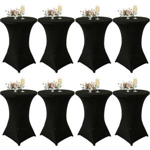 8Pack Cocktail Table Covers 32x43Inch Black Cocktail Tablecloth Fitted Spandex Stretch Hightop Table Cover for Party Bar Pub Wedding Banquet