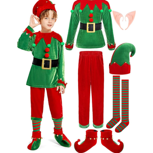 SOMSOC 7 Pack Kids Christmas Elf Costume Set Boys Velvet Elf Dress Up Santa's Helper Costume Xmas Festive Outfit, 11-13Y