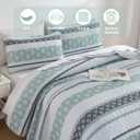 Luxudecor Quilts Queen Size Boho Sage Green Quilt Bedspreads Bedding Set, 3 Pieces Summer Queen Coverlet Sets with 2 Shams,Soft Lightweight Striped Patchwork Quilt for Bed 110"x90"