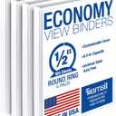Samsill 0.5 Inch 3 Ring Binder, Economy Round Ring, Clear View Cover, 100 Sheet Capacity - for School, Home, Office - White, 4 Pack
