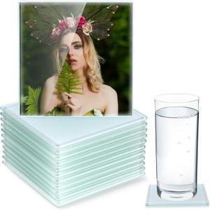 LemonRoad 12 Pcs Sublimation Blank Glass Coasters, 3.9 Inch Square DIY Photo Glass Drink Coasters with Foot Pads for Mugs, Cups, Dining Tables, Office, Kitchen, Home and Parties