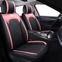 Aierxuan Car Seat Covers for Girls Women Waterproof Girly Seat Cushion Universal for CRV Acura Hyundai Altima Corolla Jeep Wrangler Focus Edge Escape Raider (Full Set, Black-Pink)