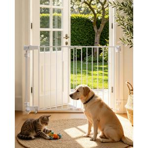 29.7"-45" Baby Gate for Stairs, Metal Pet Dog Gate for Doorways Indoor, 2 Installation Positions, Hardware Mount, 29.1”H Walk Through Safety Child Gate for Kids Toddler, White