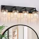 maesta Black Vanity Light, 4 Light Crystal Modern Farmhouse Bathroom Light Fixtures, with Crystal Glass Shade, Rustic Black Bathroom Wall Light Over Mirror for Living Room, Bedroom, Hallway