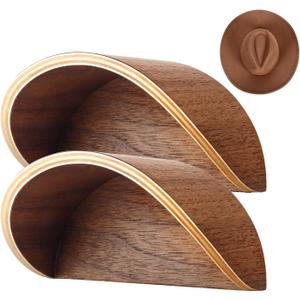 Cowboy Hat Rack for Wall,2 Pack Wooden Hat Holder,with Satin Finish Hat Hooks,Non-Damage Brim Design Can Keeps Original Shape of Hat, for Western Hat Organizer (Walnut Wood)