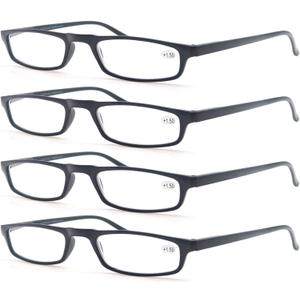 MODFANS Reading Glasses Black +4.0-4 Pairs Fashion Readers Narrow Frame Spring Hinge for Men Women