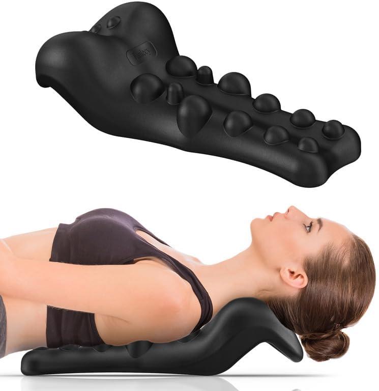 Neck and Shoulder Relaxer with Upper Back Massage Point, Cervical Traction Device Neck Stretcher for TMJ Pain Relief and Cervical Spine Alignment Chiropractic PillowBlack