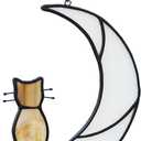 HAOSUM Orange Tabby Cat On Moon Stained Glass Window Hangings,Stained Glass Suncatcher Hanging Ornament Gift for Mom,Cat Memorial Gifts for Pet Lovers, Pet Loss Sympathy Gift (Yellow)
