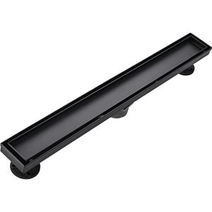 Linear Shower Floor Drain, Black 24 Inch 304 Stainless Steel Bathroom Drains Kit, Rectangular Shower Trench Drain with Reversable Tile-in Pattern Drain Cover & Hair Catcher (24 Inch, Matte Black)