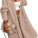Aoysky Womens Long Cardigans Cable Knitted Open Front Oversized Hooded Outerwear Sweater Coat (Medium, Apricot)