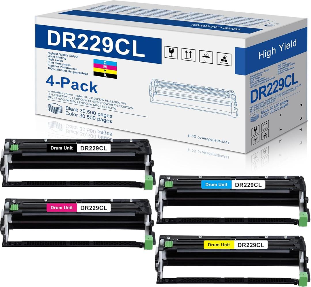 DR229CL Drum Unit 4-Pack Replacement for Brother DR229 TN229 DR-229CL Drum Unit Works with MFC-L3780CDW MFC-L3720CDW HL-L3220CDW HL-L3280CDW Printer (Not Toner)