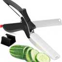 Cutting Board Scissors - 2 In 1 Stainless Steel Vegetable Scissors Cutting Board Knife, Dishwasher Safe, Safety Lock, Rust Resistant - Sharp Kitchen Scissors for Vegetables & Fruits