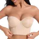 HACI Women's Plus Size Longline Strapless Bra Bustier Full Coverage Anti Slip Underwire Corset Top Body Shaper Tummy Control (38DDD, Beige)