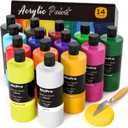 Nicpro 14 Colors Large Bulk Acrylic Paint Set (16.9 oz,500 ml) Rich Art Painting Supplies, Non Toxic for Multi Surface Rock Canvas Wood Ceramic Leather Fabric Craft for Adult with Color Wheel