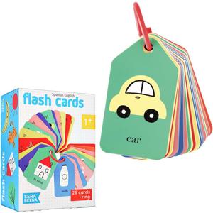 Spanish English Flash Cards - Bilingual Toddler First Words Flashcards 26 Educational, Colorful, Double-Sided Vocabulary Cards Sight Words for Toddler Games, ESL Kids & Preschoolers