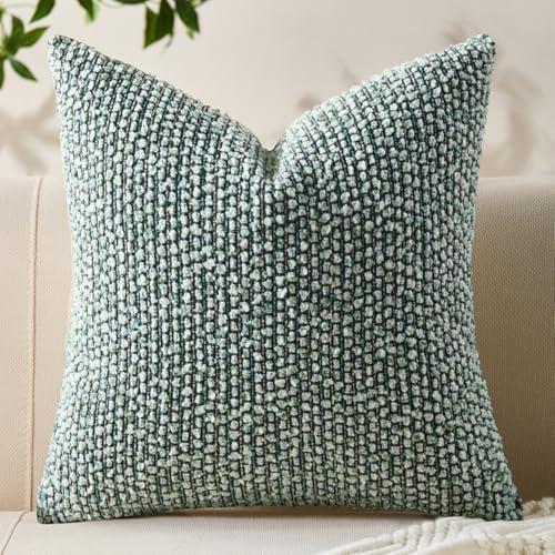 Allorry Decorative Couch Throw Pillow Covers 18x18 Green Striped Soft Wool Pillow Covers Neutral Textured Boho Cushion Covers for Modern Farmhouse Sofa Bedroom Living Room Decor SY011-D18