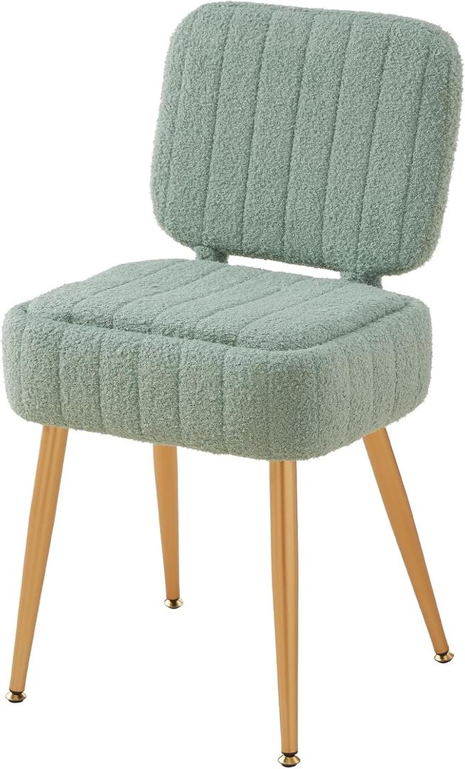 Updated Vanity Chair, Storage Ottoman with Folding Back & Gold-Toned Metal Legs, Ottoman Seat with Teddy Velvet for Dressing Room Living Room Bedroom, 15" x 12" Inch (Small, Green)