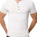 Dokotoo Men Men's Casual Henley Shirts Crew Neck Short Sleeve Classic Button Solid Lightweight Pullover Tees Tops (White, XXL)