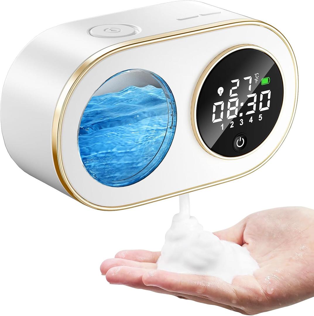 Automatic Soap Dispenser Touchless,Kitchen Bathroom,Modern Smart Home,USB Type-C Rechargeable,Long Battery Life,Time and Temperature Display,5-Level Adjustable,320ML 10.8OZ(Foam-White)