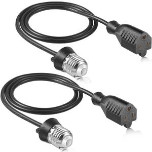 3 Outlet Light Socket Adapter, Convert E26/E27 Bulb Socket to 3 Prong Outlet with Extension Cord, Flexible Light Bulb Plug Converter Suitable for Indoor Outdoor Porch Garage Patio Use(Black,2 Pcs)