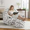 DAICO Bean Bag Chairs for Adults Comfy Bean Bag Chair with Ottoman Plush BeanBag Sofa with Armrests Accent Chair Lazy Single Sofas with Foam for Bedroom Living Room Reading Gaming- Letter Pattern, Bean bag chair with footstool