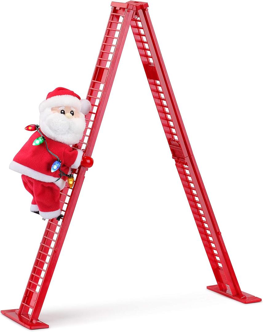 Mr. Christmas Miniature Super Climber Musical Animated Indoor Christmas Decoration, 17 Inches, Soft White Santa Claus