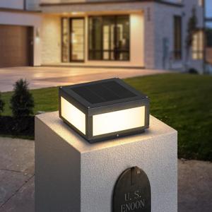 Solar Post Lights, 11.8" Pillar Light Outdoor, Modern Column Lamp Fence Posts Cap Lantern Solar Powered, Square 3000K Warm White LED Fixture IP54 Waterproof for Garden Deck Patio Outside Lighting
