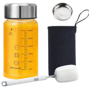 Glass Juice Bottles 12 oz  Wide Mouth Glass Water Bottles with Lids and Sleeve for Juicing, Smoothies, Milk, Protein, Reusable, Stainless Steel Lids, Leak Proof, Shaker bottle (12oz/400ml)