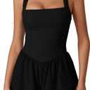 QINSEN Women's Square Neck Sleeveless Romper Jumpsuit Casual Summer One Piece Outfit with Pocket (Medium, Black)