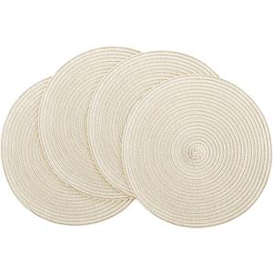 Floroom 15 Inch Round Braided Placemats Set of 4, Washable Heat Resistant Cotton Polyester Circle Place Mats for Kitchen Dining Table - Ivory