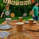 Serves 30 Guest Jungle Safari Zoo Animal Print Birthday Party Supplies Pack 9" Dinner Plates 7" Dessert Plates 12 oz Cups Napkins Zoo Animal Print Jungle Safari Themed