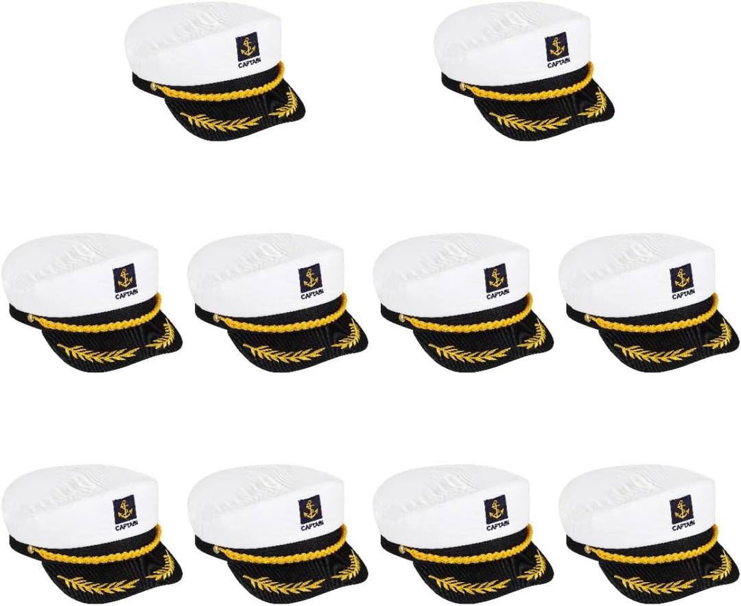 VALICLUD 10PCS Captain Yacht Hat Sailor Hat Embroidered Hats Adjustable Captain Cap, 10.22X7.86X3.54in
