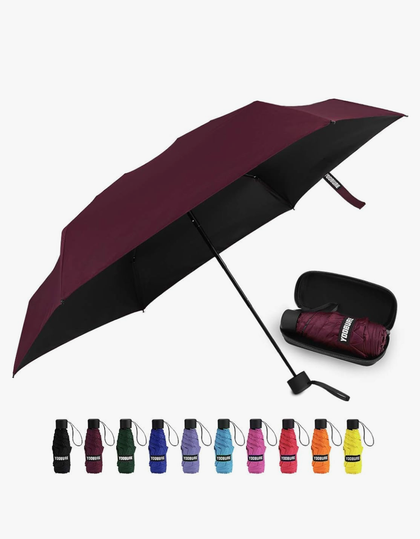 Yoobure Small Mini Umbrella with Case Light Compact Design Perfect for Travel Lightweight Portable Parasol Outdoor Sun&Rain Umbrellas Burgundy