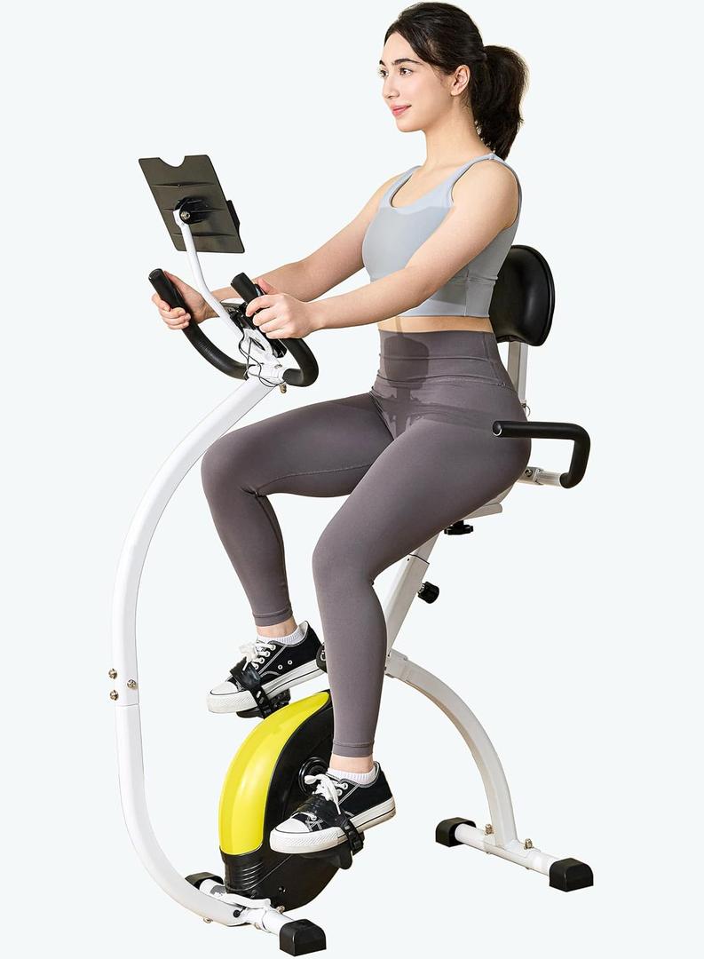 CUDOEEAI Ergonomic Recumbent Exercise Bike, Foldable Space-Saving, Quiet Magnetic Resistance, LCD Monitor & Tablet Holder for Indoor Cardio