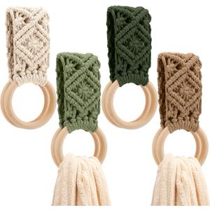 Tioncy 4 Pcs Kitchen Dish Towel Holder Thanksgiving Gifts Boho Handmade Crochet Hanging Towels Loop Ring Knit Towel Hanger for Cabinet House Oven Stove Door, 4 Colors(Sage Green)
