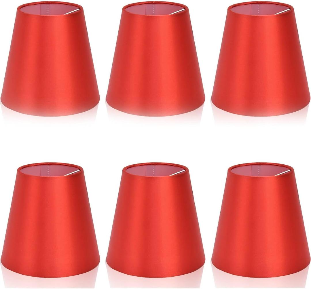 6PCS E14 Small Lamp Shade Clip on Chandelier Lamp Shades, Vintage Lampshade, Chandelier Shade, Fabric Lampshade for Table Floor Lamps Replacement(Red)