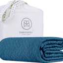 Threadmill Luxury Cotton Blankets for Queen Size Bed | All-Season 100% Cotton Queen Size Blanket | Criss Cross Cozy Lightweight, Soft Breathable Coverlet fits Full Size Bed, 90x92 | Folkstone Blue (Queen / Full, Folkstone Blue Classic)