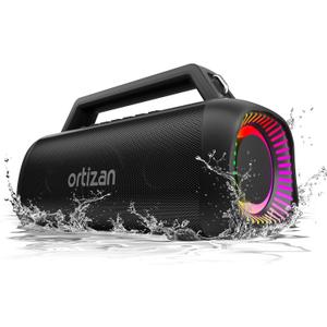 Ortizan Portable Bluetooth Speaker Loud, 80W Peak, Bass Up, 20H Playtime, IPX7 Waterproof, RGB Lights, Wireless Stereo Pairing, BT5.3, USB-C, Subwoofer Outdoor Speaker for Camping, Beach, Backyard