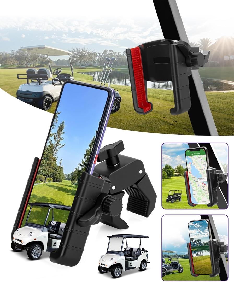 Golf Cart Phone Holder Mount for EZGO Club Car Yamaha  360 Rotatable Universal Cell Phone Cradle for iPhone 15 14 13 Pro Max, Samsung Galaxy, Pixel  Secure Clamp, Fits All Smartphones