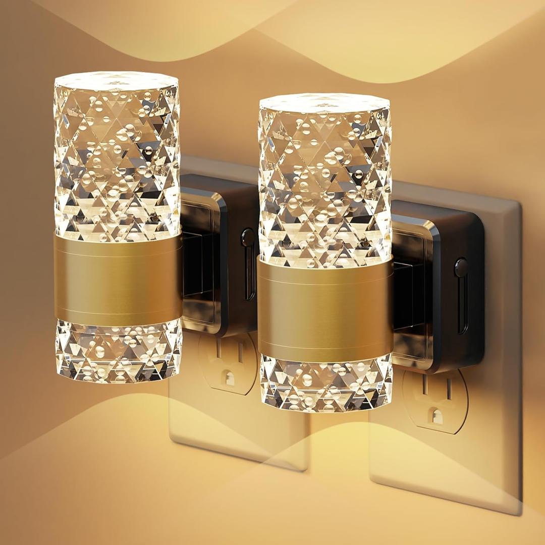 LED Night Lights Plug into Wall 2 Pack, Acrylic Nightlight with Dusk to Dawn Sensor, 0-100LM Stepless Dimmable, 3000K Soft Light, Wall Sconce Night Light Plug in for Bathroom Hallway Room