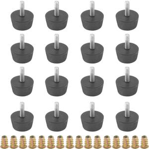 16Pcs M6x20 Medium Hard Rubber Bumper Feet with Screw-in Nut for Furniture Glide Leveling Floor Protector