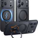 Magnetic for iPhone 17 Pro Max Case with Stash Stand, Military Grade & Full Camera Protection, Compatible with MagSafe, Anti-Slip, Translucent Matte (Black)