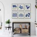 6 Pcs Navy Blue Matisse Wall Art Preppy Flower Market Paintings Prints Posters Trendy Abstract Aesthetic Minimalist Boho Gallery Canvas Wall Decor for Living Room Bedroom Bathroom 8x10in Unframed, 8"Wx10"H