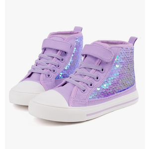 Toandon Kids Adorable Fashion High Top Casual Canvas Sneakers (Size 13, Light Purple)