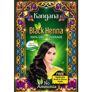 Kangana Black Henna for 100% Grey Coverage - Natural Hair Dye/Color | 6 Pouches - Total 60g (2.11 Oz)